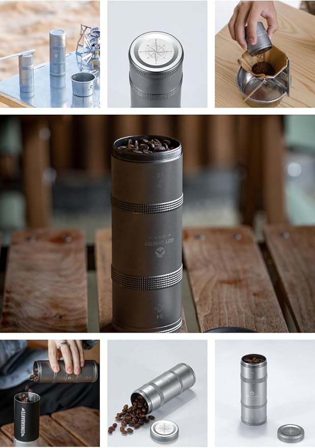 CAMPINGMOON 2-Layer Portable Coffee Bean Storage Canister Airtight Duralumin Coffee Travel Container Camping Lightweight Slim Mini Tea Caddy CNC Machined Metal Spice Jar S15g 30g CC-50-H
