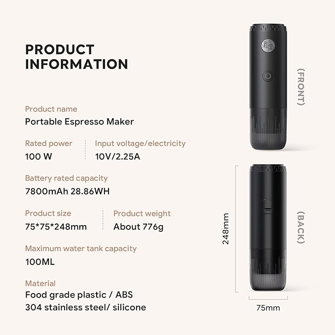 Portable Espresso Machine Mini 19Bar Rechargeable 2-in-1 Multi-Function Electric Coffee Machine One Key Extraction Compatible with NS Capsules and Ground Coffee for Office Home 7800MAH (Green)
