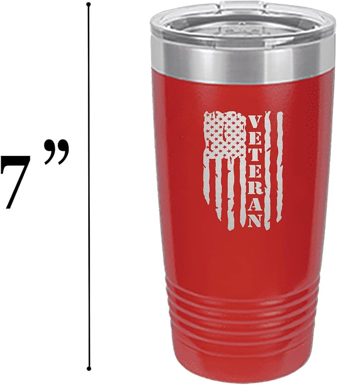 Rogue River Tactical USA Flag Veteran 20 Oz. Travel Tumbler Mug Cup w/Lid Vacuum Insulated Hot or Cold Military Vet Gift (Red)