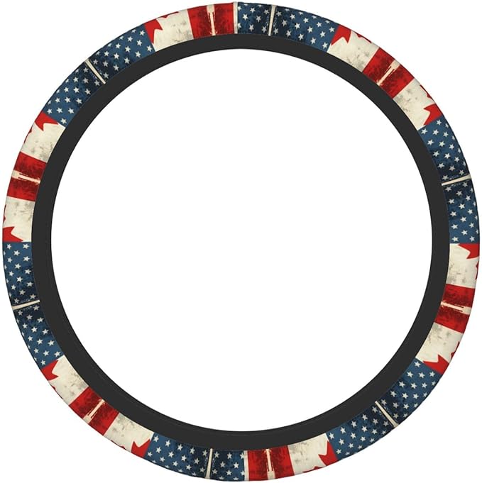 Neoprene Steering Wheel Cover Vintage Canadian America Flag Car Steering Wheel Cover Universal Fit for Most Cars
