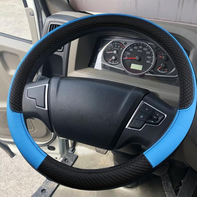 Car Van Semi Truck Trailer Bus Leather Steering Wheel Cover 15" 16" 17" 18" 19" Maximum Grip (Blue,38cm/15in)