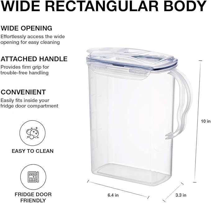 LocknLock Aqua Fridge Door Water Jug with Handle BPA Free Plastic Pitcher with Flip Top Lid Perfect for Making Teas and Juices, 3 Quarts, Clear