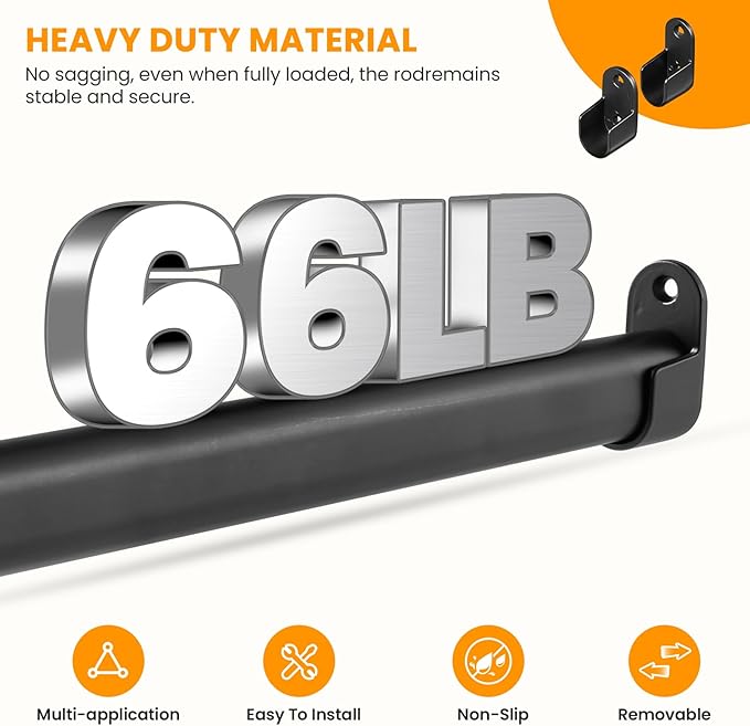Oval Closet Rod for Hanging Clothes Adjustable Closet Rods 18 to 75 Inch Heavy Duty Black Poles Bar Closet Rod Expandable for Wardrobes Laundry RV