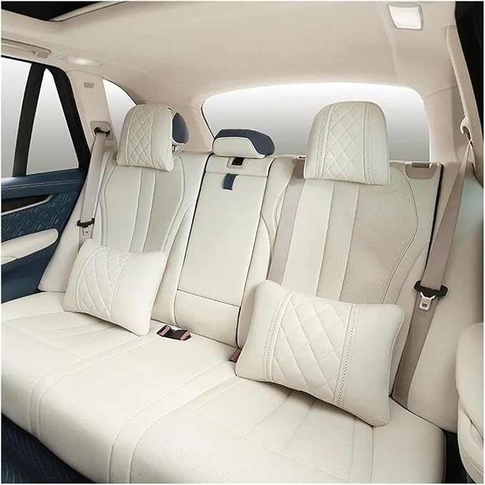 Car seat headrest Leather Car Fit for Seat Rest Cushion Headrest Car Neck Pillow Fit for BMW (Color : Red-01)