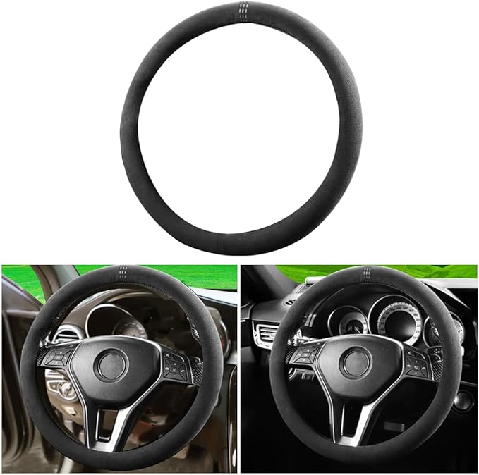 BESULEN Steering Wheel Cover, Anti-Slip and Breathable, Warm in Winter and Cool in Summer, 15 Inch Car Steering Wheel Protector with Grid of The Correction Marker for Men Women