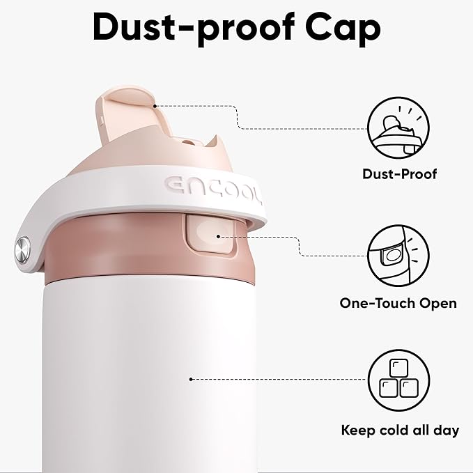 ENCOOL Leakproof Insulated Water Bottle with Straw Dual-Sip Water Bottle Bag-Safe Design for Work, Commute & Gym – Keeps Drinks Cold All Day, 24 oz, Coffee White