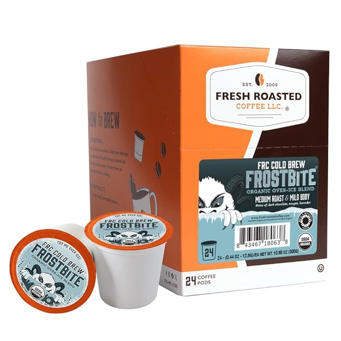 FRC Organic Frostbite Cold Brew Pods | Mold & Myco 3rd Party Tested, USDA, Kosher | Med Roast, 24 Pods for Kcup Brewers