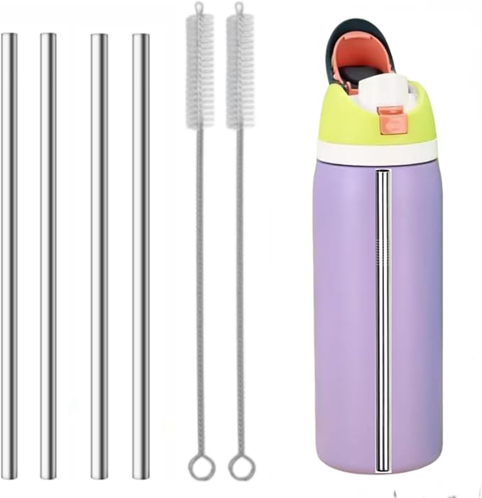 Straw Replacement Compatible for Owala Water Bottle 24 oz 32 oz, Metal Drinking Straw with Cleaner Brush Compatible with Owala FreeSip 24OZ/32OZ, Stainless Steel Straw Accessories Fit for Owala