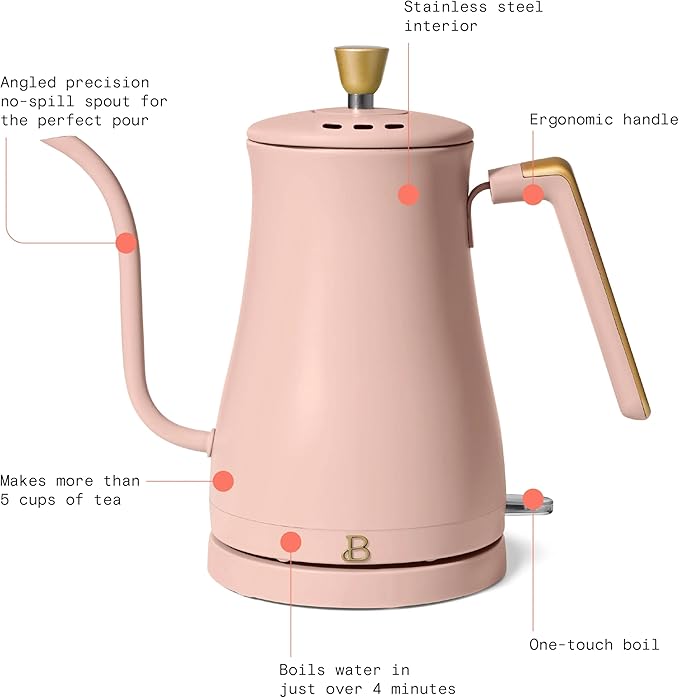 1-Liter Electric Gooseneck Kettle, 1200W Fast Heating Pour Over Coffee and Tea Kettle with Precise Spout (Rose)