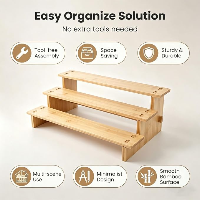 JinDoWin 3 Tiered Spice Rack Organizer for Cabinet,Spice Organization for Cabinet, Seasoning Organizer,Spice Shelf and Spice Organizer for Cabinet,Pantry Organizers and Storage (2 Pack, Medium)