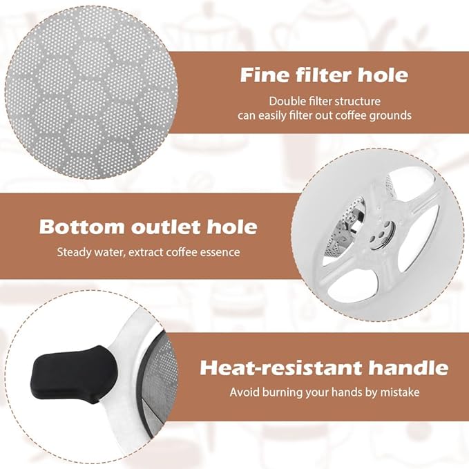 Pour Over Coffee Dripper, Double Mesh Coffee Filte-r Paperless Coffe-e Strainer Reusable Coffe-e Maker Dripper with Stand and Cleaning Brush(COLOR:Silver)