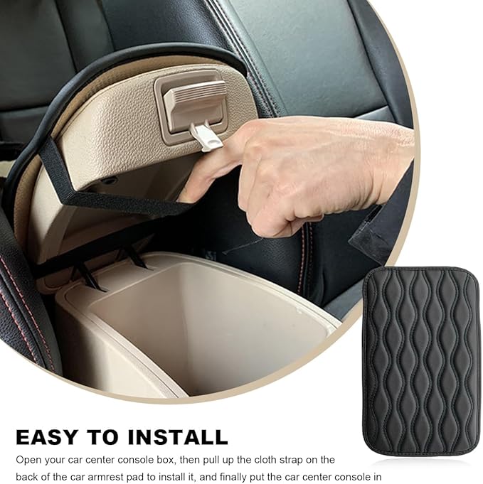 Car Center Console Pad, Waterproof Leather Armrest Seat Box Cover Protector, Non-Slip Middle Console Cushion Pad Interior Decor Fits Most Vehicles, Car Accessories (Black)