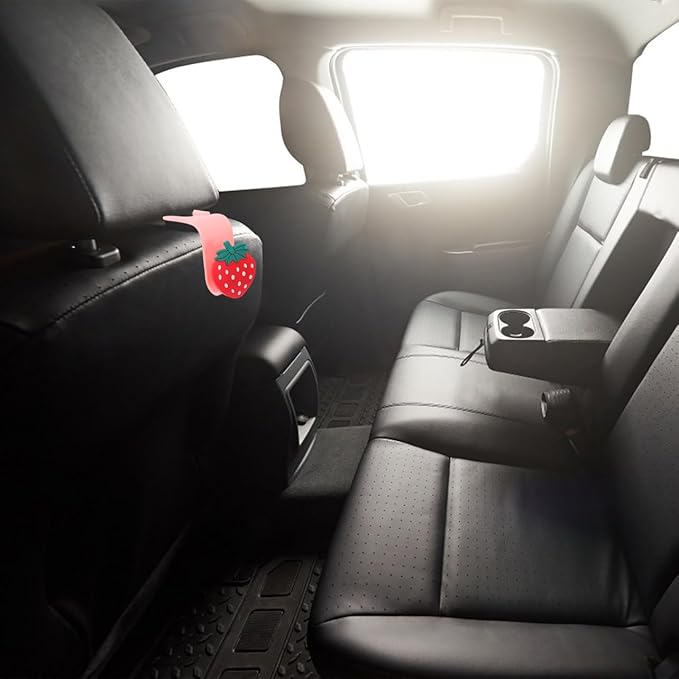 Milisten Strawberry Car Hooks for Seat Headrest 6-Pack Car Backseat Organizer Hooks for Bags and Accessories Easy Installation 3.74X2.95X1.77 Inch