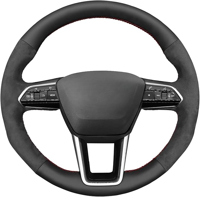 MEWANT Hand Sew Black Genuine Leather Dark Gray Athsuede Steering Wheel Wrap for Audi A6 A6 Allroad A7 RS 6 Avant RS 7