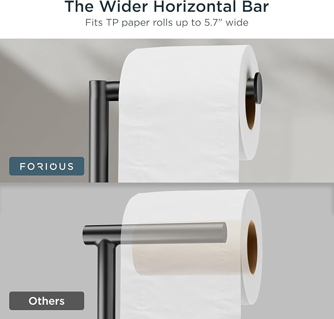 FORIOUS Toilet Paper Holder Stand, Modern Freestanding Tissue Roll Holder for Bathroom, Durable SUS 304 Stainless Steel and Weighted Base Toilet Paper Stand, Storage for 4 Rolls, Matte Black
