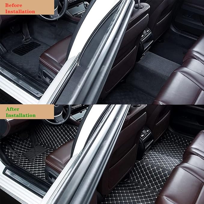Custom Personalized Car Floor Mats - Luxury Full Coverage All Weather Cars Mats, Anti-Slip Leather Car Mat Set, Custom Floor Mats Fit for 99% of Cars, SUVs & Trucks (Red+Black, D-Diamond+Strip)