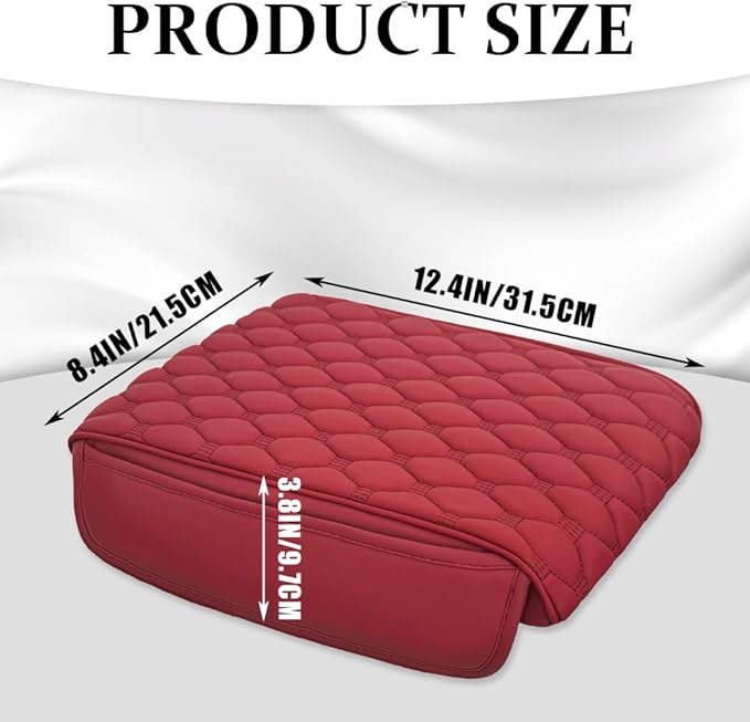 Upgraded Car Center Console Cover, Armrest Cover for Car, Waterproof Leather Auto Armrest Cover Protector with 2 Pocket, Comfortable Arm Rest Box Cushion Pad for Vehicles, Trucks (Wine Red)