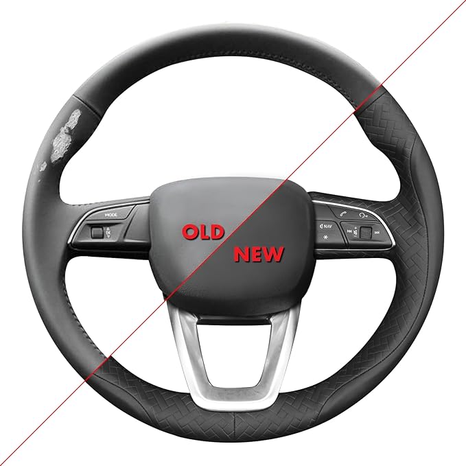 MEWANT Hand Stitch Steering Wheel Cover for Audi A3 S3 2022 A4 Allroad 2017-2021 A4 A5 RS5 S4 S5 2021-2022 Q3 Q8 2019-2022 Q5 SQ5 2018-2022 Q7 2017-2022 Black Embossed Faux Leather Interior Accessory