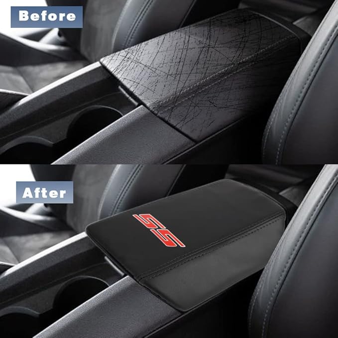 BOYOUS Armrest Cover Center Console Pad Full Protection Console Leather Arm Rest Interior Accessories Fit for Chevrolet Camaro 2010-2015-Black Stitches
