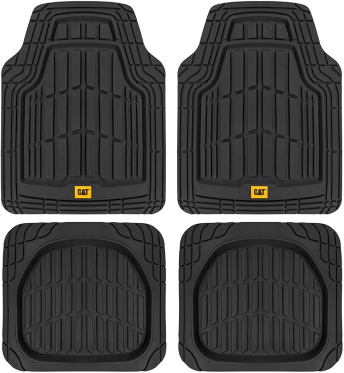 CAT® ToughRide™ Heavy-Duty 4 Piece Black Floor Mats for Cars - Trim to Fit All-Weather Rubber Car Mats Full Set - Truck Mats & Cars Floor Mats - Interior Accessories for SUVs & Car Rug Protection