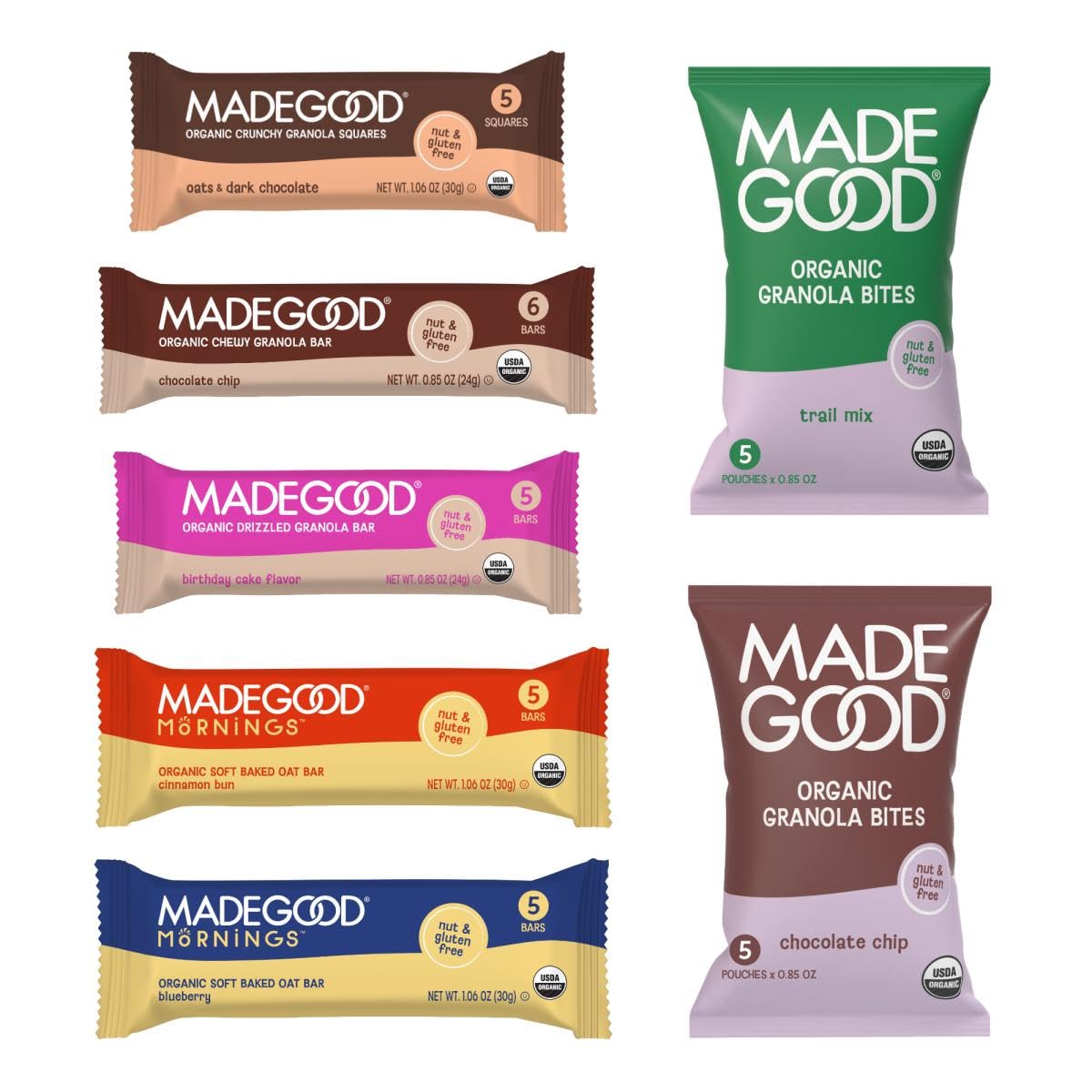 MadeGood Chocolate Chip Granola Bars, 40 Count (0.85oz Each) Contains Nutrients from Vegetables, Gluten Free Snacks