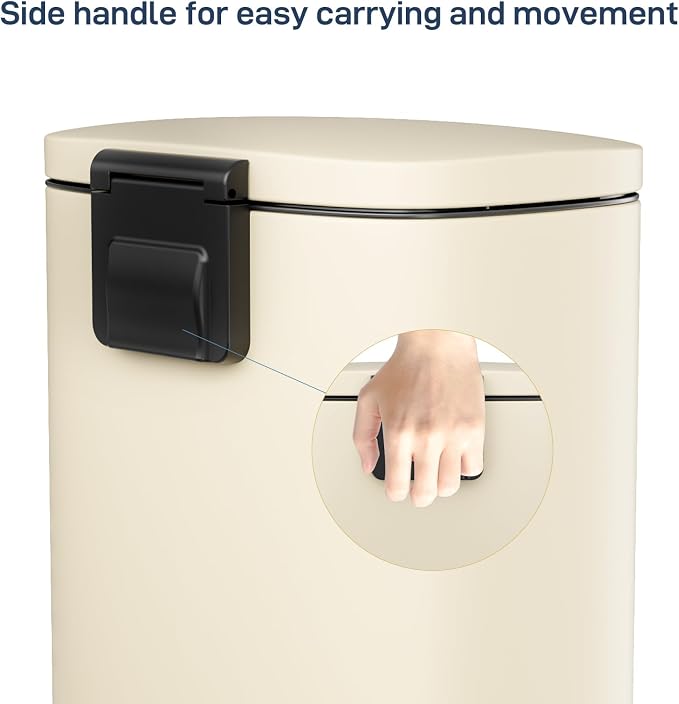 Arlopu 8/13.2 Gallon Step Trash Can, Stainless Steel Garbage Bin, Soft-Close Rubbish Bin with Removable Plastic Inner Bucket, Fingerprint-Proof, Lid Dustbin, Suit for Kitchen (Beige, 50L)