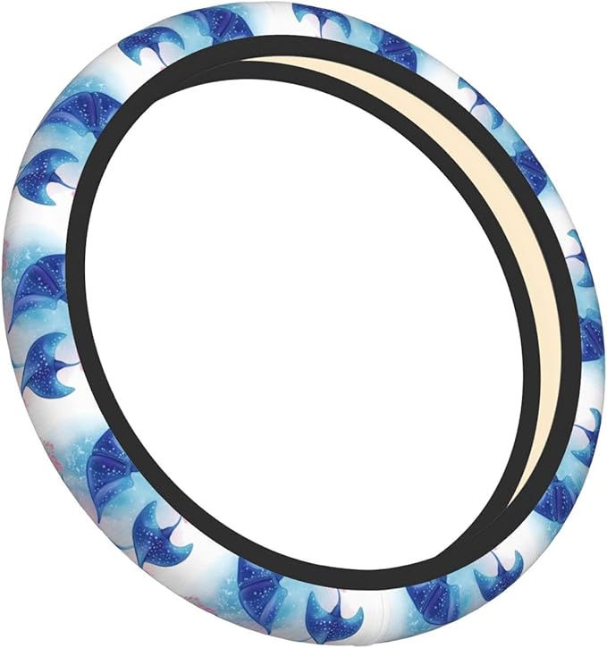 Elastic Stretch Car Steering Wheel Cover Universal 15 inch Anti-Slip Auto Steering Wheel Protector Sea Animals Stingrays Steering Wheel Covers Warm in Winter and Cool in Summer, Black