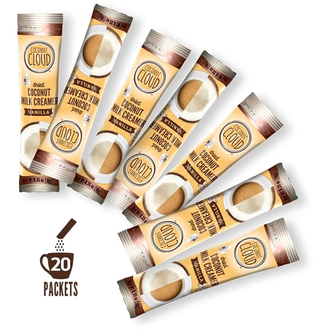 Coconut Cloud: Dairy-Free Coffee Creamer | Minimally Processed, Shelf Stable. Made from Coconut Powdered Milk. | Vegan, Gluten Free, Non-GMO. (Home, Office, Travel), Creamers (Vanilla - 20 Sticks)