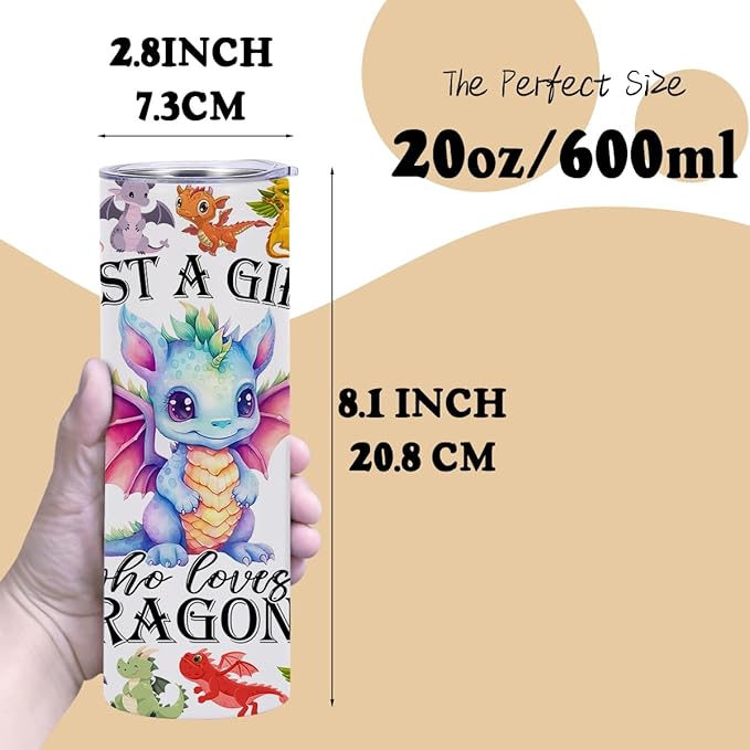 Dragon Stainless Steel Tumbler, Water Bottle Gifts, Double Wall Travel Coffee Mug Vacuum Insulated Thermal Cup, Graduation Birthday Animal Lovers Gifts for Women Girls Dragon Lovers