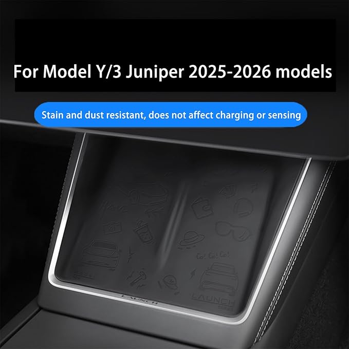 Anti-Slip Wireless Charging Silicone Protective Pad for Tesla Model Y/3 2025-2026, Durable ABS Material, Easy Installation