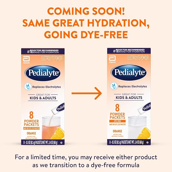 Pedialyte Electrolyte Powder, Hydration Drink for Kids & Adults, Orange, 8 Powder Packets
