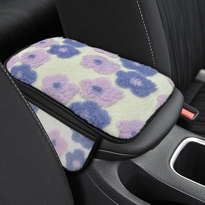 Car Center Console Cover, Soft Fluffy Car Armrest Seat Box Cushion Pad with 2 Storage Bags, Universal Vehicle Interior Protector Accessories for Most Sedans, SUVs, Trucks (Purple)