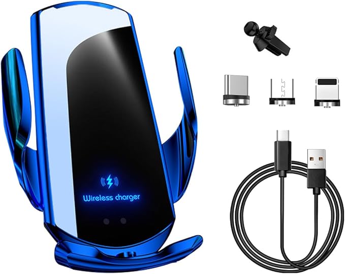 Wireless Car Charger Mount, 15W Automotive Electric Wireless Charger Holder, Car Air Vent Mount Bracket Fast Charging for Most Smartphone, Universal Car Accessories (Blue)