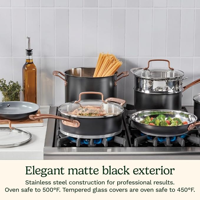 Cuisinart 11-Piece Matte Black Elegance Cookware Set, MBK89-11