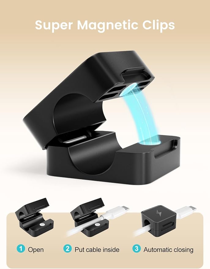 12 Pack Magnetic Cable Clips, Phone Cord Holder for Nightstand, Under Desk Cable Management, Canisflax Adhesive Wire Charging Cord Organizer Keepers Holder for Home Office Car Wall Desktop