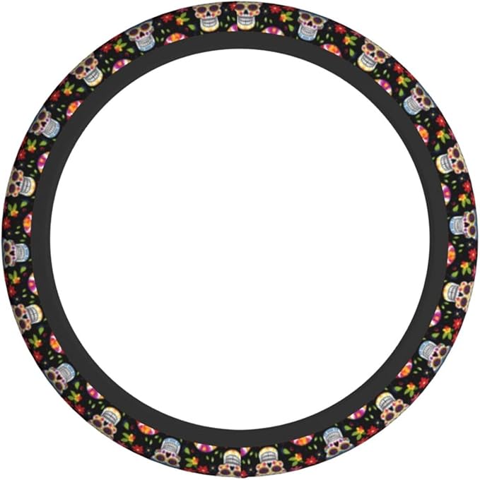Skull Cute Steering Wheel Cover Non-Slip Breathable Sweat-Absorbent Suitable for SUV Van Truck Car Universal Protection Accessories 15 Inch Suitable for Women Men