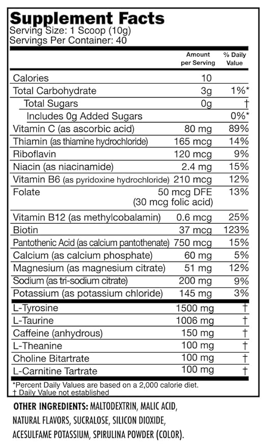 SNEAK Energy Drink Powder | Blue Raspberry | No Sugar. No Nasties. Just Natural Caffeine, Focus-Boosting Nootropics | 40 Servings