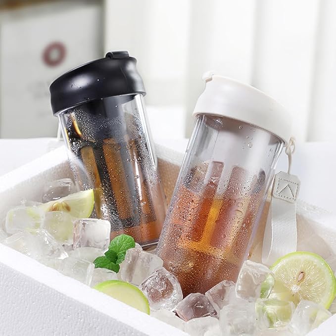 watchget Cold Brew Coffee Maker Travel Tumbler with Soft Silicone Handle Portable Iced Coffee & Tea Infuser with Airtight Lid Cold Brew Travel Cup 17oz/500ml White