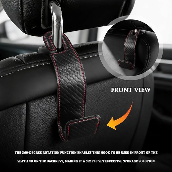 1PCS Purse Holder for Car, Purse Hook for Car, Leather Headrest Hooks for Automotive Back Seat, Auto Accessories Back Seat Organizer Hook for Grocery Bag Handbag Coat (Carbon Fiber, 1PCS)