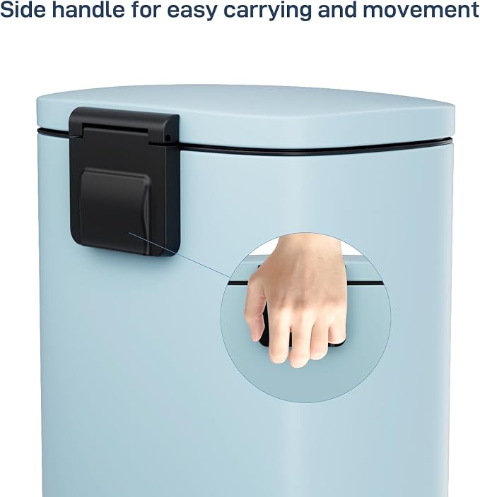 Arlopu 8/13.2 Gallon Step Trash Can, Stainless Steel Garbage Bin, Soft-Close Rubbish Bin with Removable Plastic Inner Bucket, Fingerprint-Proof, Lid Dustbin, Suit for Kitchen (Tide Pool Blue, 30L)