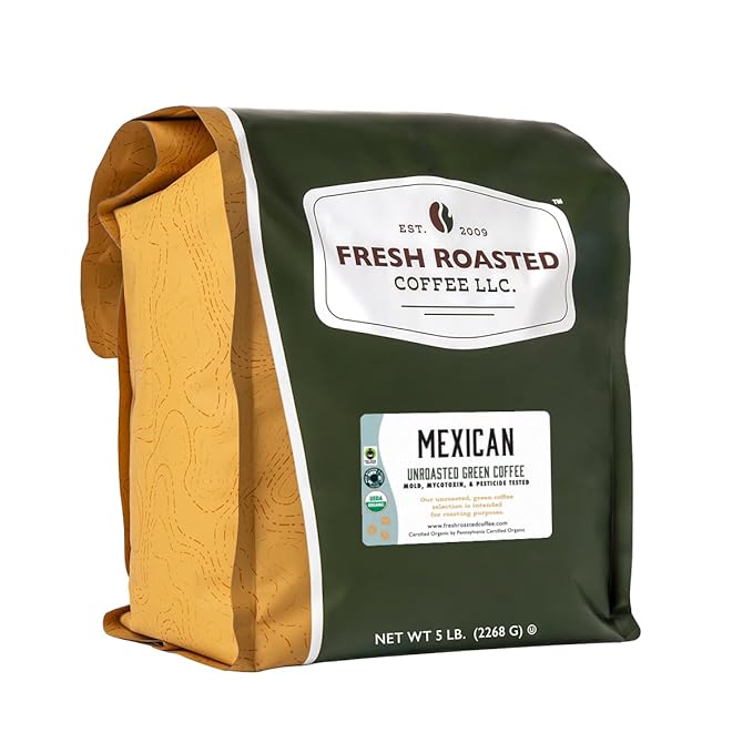 Fresh Roasted Coffee, Unroasted Organic Mexican | USDA Organic, 100% Single Origin, Kosher | 5 Pound