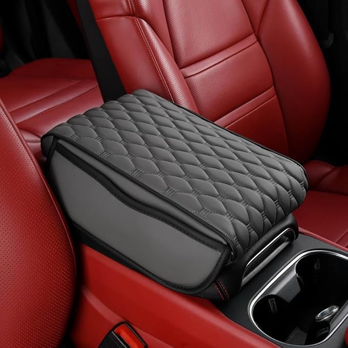 for Alfa Romeo Stelvio (949) 2017 2018 2019 2020 2021 2022 Car Center Console Cover, Leather Memory Foam Protection Pad, Hand Rest Pillow with Height Increase, Interior Accessory,Grey