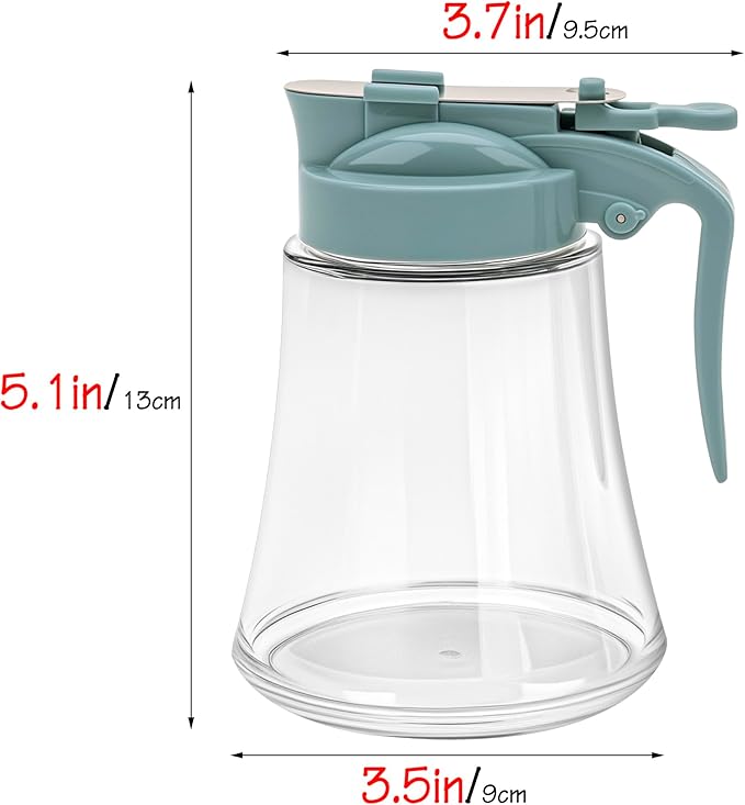12 Oz Syrup Dispenser – No-Drip Pourers for Maple Syrup, Oil Dispenser Bottle with Non-Slip Handle, Honey Jar & Sirop Container, Reusable Syrup Bottle for Kitchen (Blue)