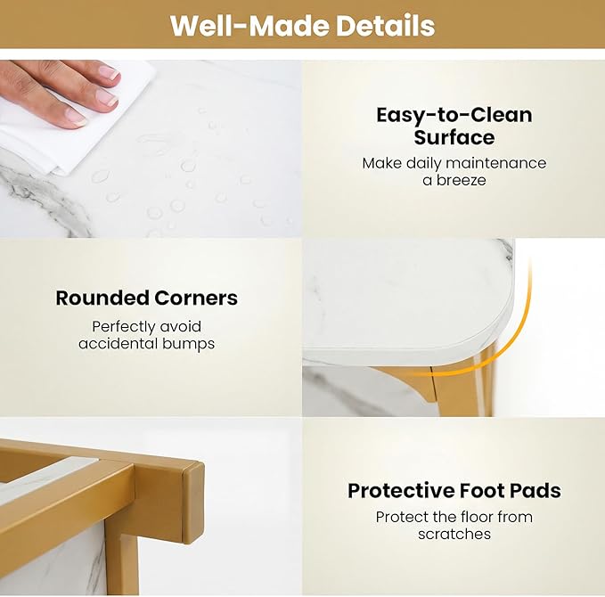 Giantex Farmhouse Coffee Table, 43" Faux Marble Center Table w/Storage & X-Shaped Frames, 2-Tier Modern Accent Cocktail Tea Table, Rectangular Wooden Living Room Tables for Small Spaces, Gold & White
