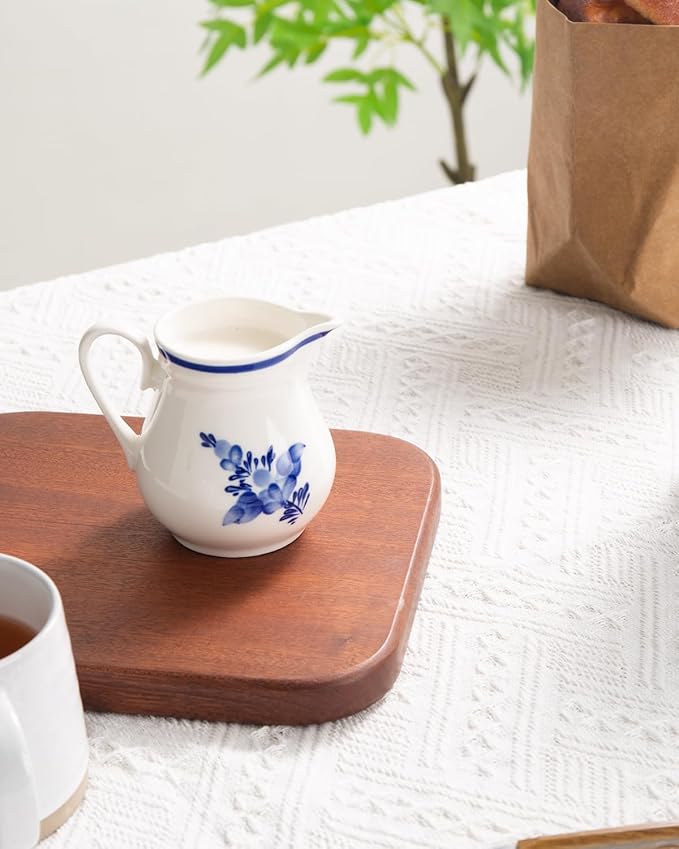 8Oz Creamer, Ceramic Milk Creamer Pitcher with Handle, Flowers