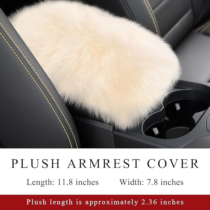 Car Center Console Cover Pad, Fluffy Middle Console Pad Armrest Seat Box Cover, Universal Furry Arm Rest Decoration Protector for Car Truck SUV, Interior Car Accessories (Beige)