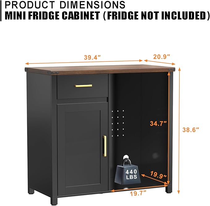 GDLF Coffee Bar with Mini Fridge Space, Mini Fridge Cabinet Stand，Liquor Wine Cabinet for Dorm, Kitchen or Office, 39.4" W X 20.9" D Tabletop