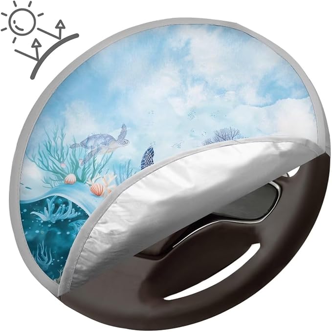 Sea Turtle Shell Coral Pattern Steering Wheel Sun Shade Steering Wheel Sunblock Cover Vehicle Steering Wheel Protector Block UV Rays Interior Accessories for Truck Van Car SUV