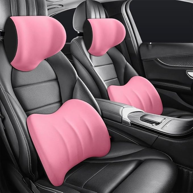Car Memory Foam Pillow for Toyota Camry XSE/XLE/SE/LE/Hybrid 2025,Neck and Back Support Car Seat Kit Long Drive Essential Neck Pillow Lumbar Support Cushion,Pink