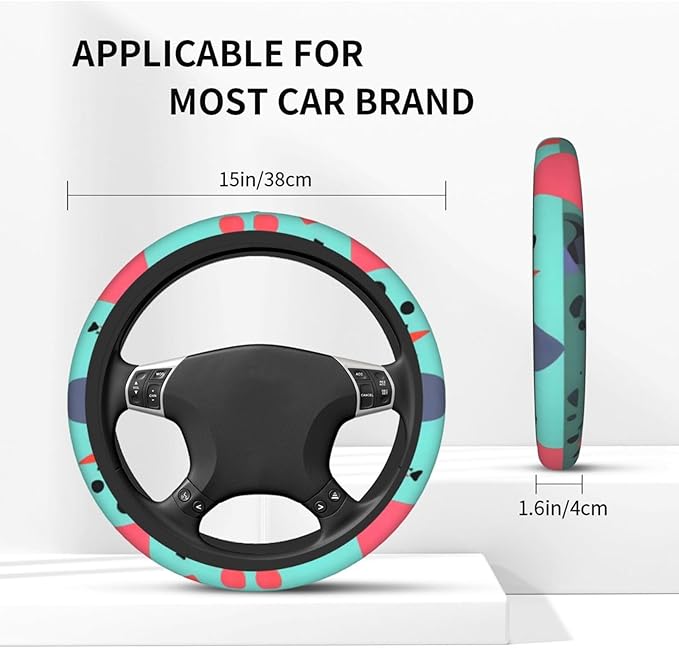 Geometric Patterns Steering Wheel Cover. Car Decor,Anti-Slip,Sweat Absorption,Easy Carry, Universal 15 Inch